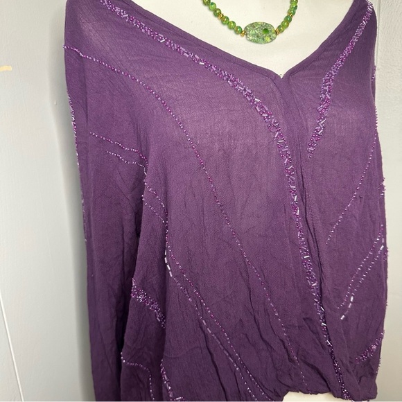 Chloe Oliver Purple Beaded Long Sleeve Blouse Size S - Picture 5 of 8